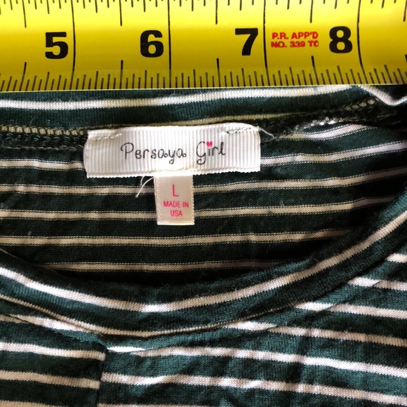 Long sleeve top Green/white striped sz S - Picture 2 of 4
